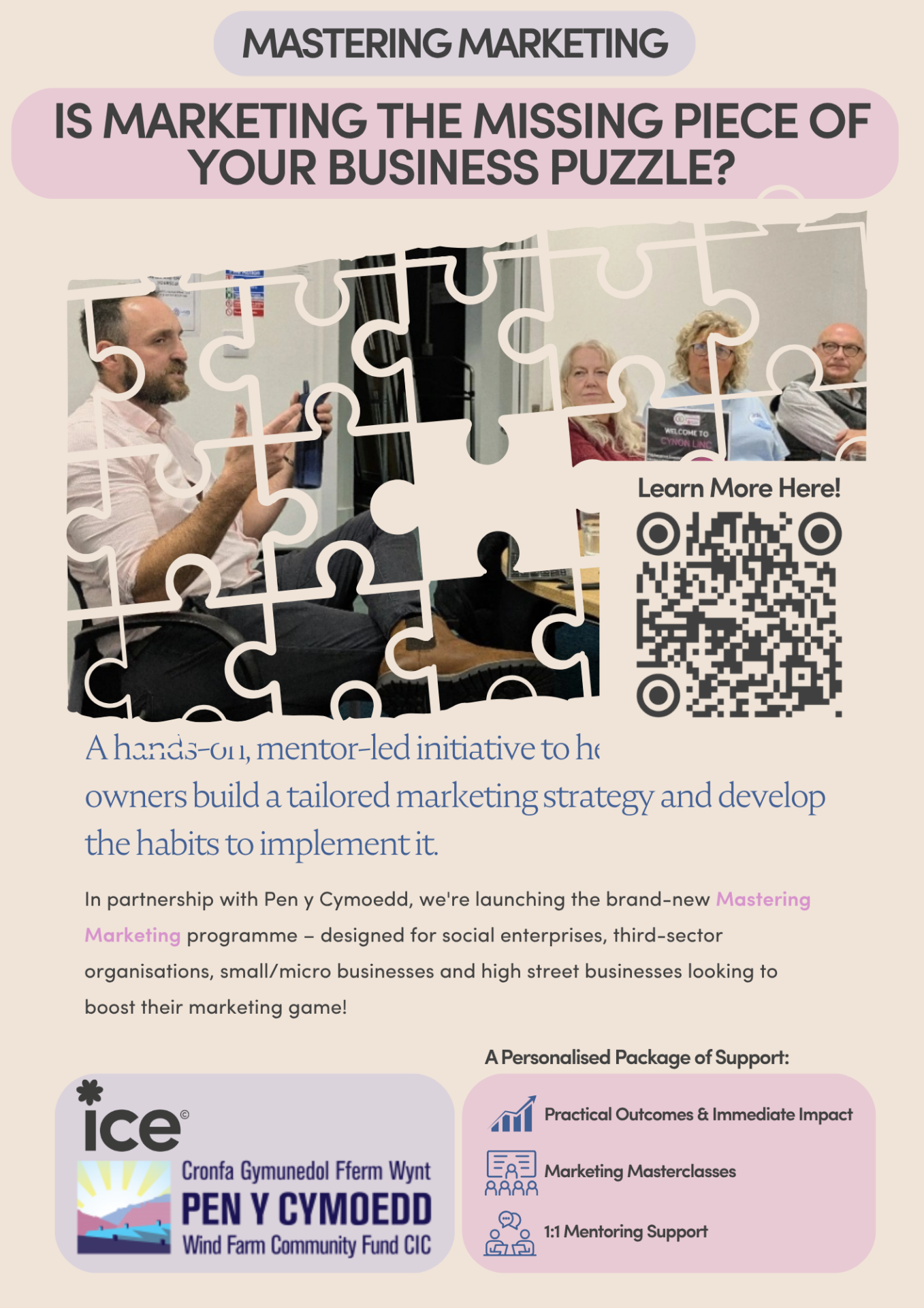 Business Mentoring Poster about the Mastering Marketing Pen y Cymoedd programme of support